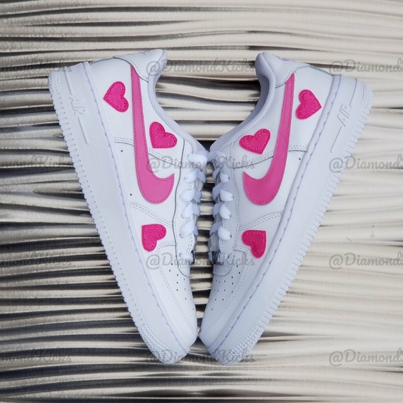 Custom Nike Air Force 1 Custom Hearts White Pink - Picture 2 of 7